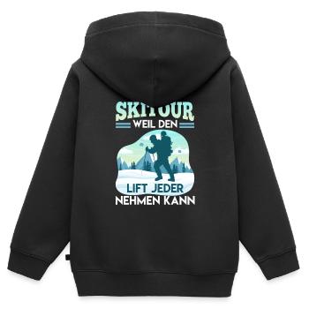 Ski Tour Weil den Lift Jeder Nehmen kann - Kinder Premium Organic Zip Hoodie - Schwarz - Hinten - AI Model Kid Male (0cm)