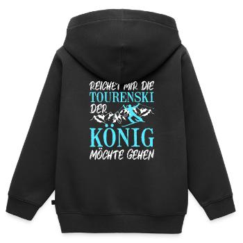 Ski Touring Reichet mir die Tourenski - Kinder Premium Organic Zip Hoodie - Schwarz - Hinten - AI Model Kid Male (0cm)