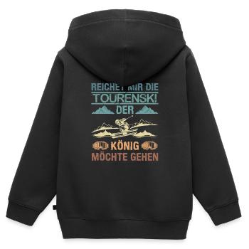 Ski Touring Reichet mir die Tourenski - Kinder Premium Organic Zip Hoodie - Schwarz - Hinten - AI Model Kid Male (0cm)