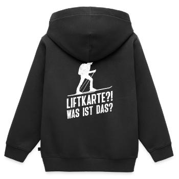 Ski Touring Liftkarte? Was ist das? Tourenski - Kinder Premium Organic Zip Hoodie - Schwarz - Hinten - AI Model Kid Male (0cm)