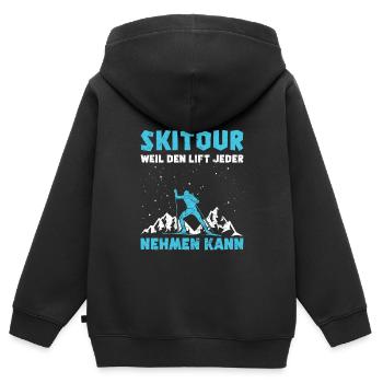Ski Tour Weil den Lift jeder Nehmen kann - Kinder Premium Organic Zip Hoodie - Schwarz - Hinten - AI Model Kid Male (0cm)