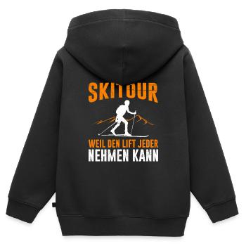 Skitour Weil den Lift jeder Nehmen kann Tourenski - Kinder Premium Organic Zip Hoodie - Schwarz - Hinten - AI Model Kid Male (0cm)