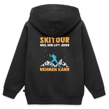 Ski Tour Weil den Lift jeder Nehmen kann - Kinder Premium Organic Zip Hoodie - Schwarz - Hinten - AI Model Kid Male (0cm)