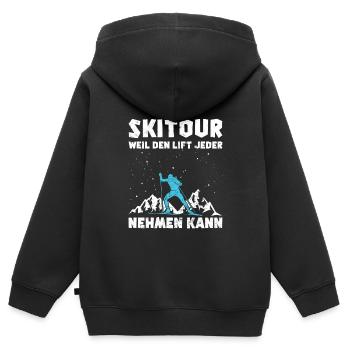 Ski Tour Weil den Lift jeder Nehmen kann - Kinder Premium Organic Zip Hoodie - Schwarz - Hinten - AI Model Kid Male (0cm)