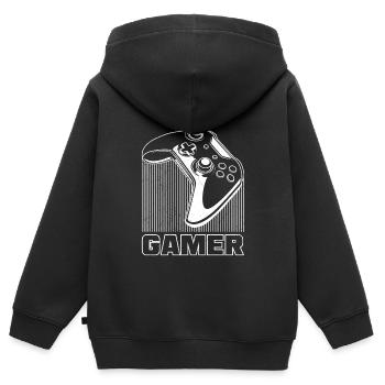 Gamer Gamer Jeux vidéo Contrôleur Console de jeu - Sweat Premium à capuche zippé enfant bio - noir - Dos - AI Model Kid Male (0cm)