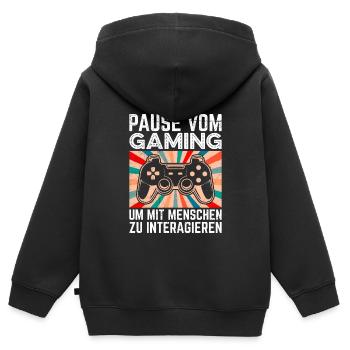 Video Spieler Pause vom Gaming Controller Video - Kinder Premium Organic Zip Hoodie - Schwarz - Hinten - AI Model Kid Male (0cm)