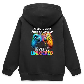 Level 35 Unlocked B-Day 35 Jahre Videospiel - Kinder Premium Organic Zip Hoodie - Schwarz - Hinten - AI Model Kid Male (0cm)