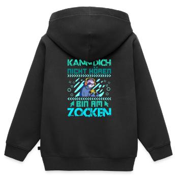 Video Spieler Kann dich nicht Hören Bin am Zocken - Kinder Premium Organic Zip Hoodie - Schwarz - Hinten - AI Model Kid Male (0cm)