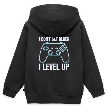 Retro Gamer B-Day Ne vieillissez pas I Level Up - Sweat Premium à capuche zippé enfant bio - noir - Dos - AI Model Kid Male (0cm)