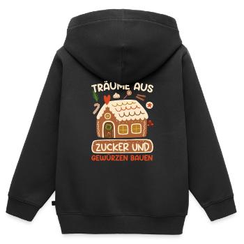 Träume aus Zucker und Gewürzen Bauen Lebkuchenhaus - Kinder Premium Organic Zip Hoodie - Schwarz - Hinten - AI Model Kid Male (0cm)