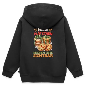 Bäcker Meine Plätzchen machen Liebe Sichtbar - Kinder Premium Organic Zip Hoodie - Schwarz - Hinten - AI Model Kid Male (0cm)