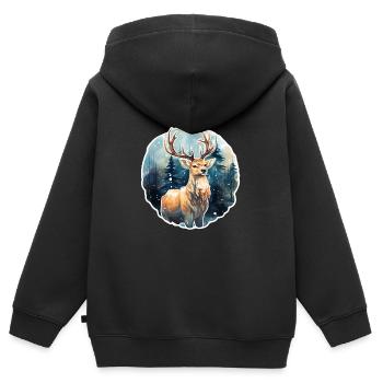 Hirsch im schneebedeckten Wald - Kinder Premium Organic Zip Hoodie - Schwarz - Hinten - AI Model Kid Male (0cm)