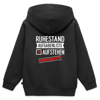 Ruhestand Aufgabenliste Aufstehen Geschafft! - Kinder Premium Organic Zip Hoodie - Schwarz - Hinten - AI Model Kid Male (0cm)