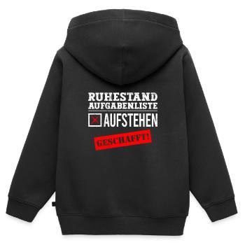 Ruhestand Aufgabenliste Aufstehen Geschafft! - Kinder Premium Organic Zip Hoodie - Schwarz - Hinten - AI Model Kid Male (0cm)