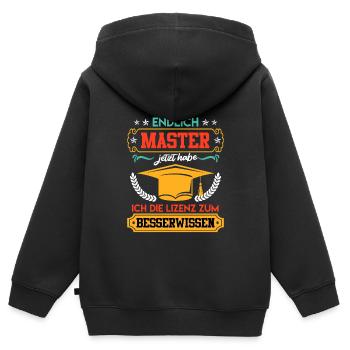 Master Endlich Master Lizenz zum Klugscheissen - Kinder Premium Organic Zip Hoodie - Schwarz - Hinten - AI Model Kid Male (0cm)
