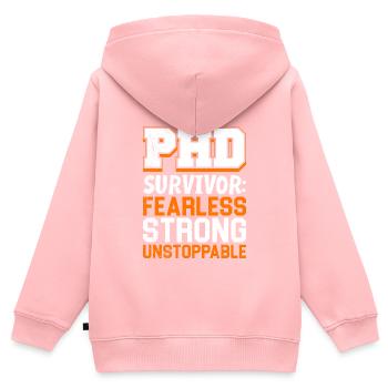 Thèse PH. D Survivant Intrépide Fort - Sweat Premium à capuche zippé enfant bio - rose - Dos - AI Model Kid Female (0cm)