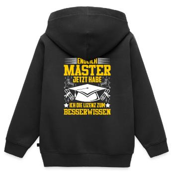 Endlich Master Habe die Lizenz zum Besserwissen - Kinder Premium Organic Zip Hoodie - Schwarz - Hinten - AI Model Kid Male (0cm)
