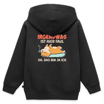 Des employés paresseux : il y a quelque chose de pourri ici - Sweat Premium à capuche zippé enfant bio - noir - Dos - AI Model Kid Male (0cm)