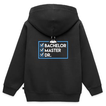 Bachelier Master Dr. Doctorat complété - Sweat Premium à capuche zippé enfant bio - noir - Dos - AI Model Kid Male (0cm)