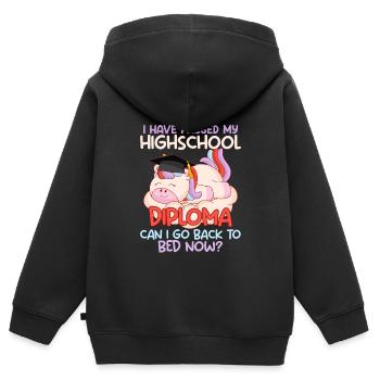 Abiturient J’ai passé mon diplôme d’études secondaires - Sweat Premium à capuche zippé enfant bio - noir - Dos - AI Model Kid Male (0cm)