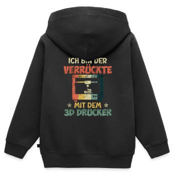 Impression 3D Je suis le fou avec l’imprimante 3D - Sweat Premium à capuche zippé enfant bio - noir - Dos - AI Model Kid Male (0cm)