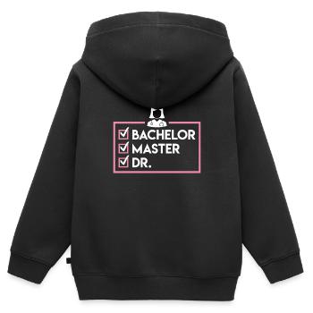 Bachelier Master Dr. Doctorat complété - Sweat Premium à capuche zippé enfant bio - noir - Dos - AI Model Kid Male (0cm)