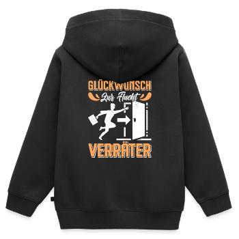 Glückwunsch zur Flucht VERRÄTER Abschied - Kinder Premium Organic Zip Hoodie - Schwarz - Hinten - AI Model Kid Male (0cm)