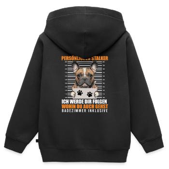 Frenchie PERSÖNLICHER STALKER Lustige - Kinder Premium Organic Zip Hoodie - Schwarz - Hinten - AI Model Kid Male (0cm)