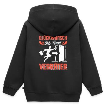 Glückwunsch zur Flucht VERRÄTER Abschied - Kinder Premium Organic Zip Hoodie - Schwarz - Hinten - AI Model Kid Male (0cm)