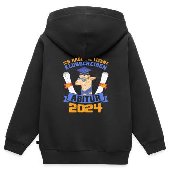 Abitur 2024 Habe die Lizenz zum Klugscheißen - Kinder Premium Organic Zip Hoodie - Schwarz - Hinten - AI Model Kid Male (0cm)