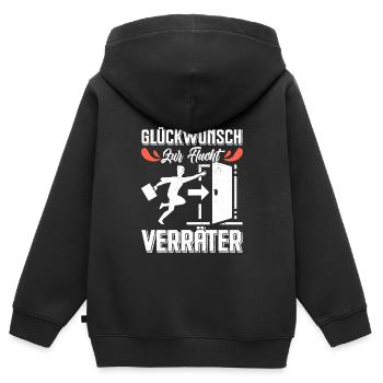 Glückwunsch zur Flucht VERRÄTER Abschied - Kinder Premium Organic Zip Hoodie - Schwarz - Hinten - AI Model Kid Male (0cm)