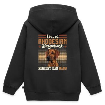 Ridgeback DER RHODESIAN RIDGEBACK REGIERT DAS HAUS - Kinder Premium Organic Zip Hoodie - Schwarz - Hinten - AI Model Kid Male (0cm)