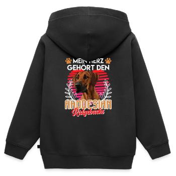 Ridgeback MEIN HERZ GEHÖRT DEN RHODESIAN RIDGEBACK - Kinder Premium Organic Zip Hoodie - Schwarz - Hinten - AI Model Kid Male (0cm)