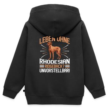 Ridgeback LEBEN OHNE RHODESIAN RIDGEBACK - Kinder Premium Organic Zip Hoodie - Schwarz - Hinten - AI Model Kid Male (0cm)