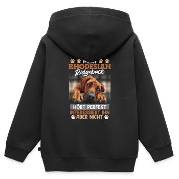 Ridgeback Besitzer MEIN RHODESIAN RIDGEBACK HÖRT - Kinder Premium Organic Zip Hoodie - Schwarz - Hinten - AI Model Kid Male (0cm)