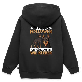 Doberman Hundebesitzer PELZIGER FOLLOWER KLEBER - Kinder Premium Organic Zip Hoodie - Schwarz - Hinten - AI Model Kid Male (0cm)