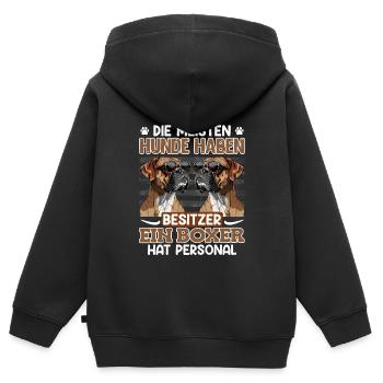 Deutscher Boxer DIE MEISTEN HUNDE HABEN BESITZER - Kinder Premium Organic Zip Hoodie - Schwarz - Hinten - AI Model Kid Male (0cm)