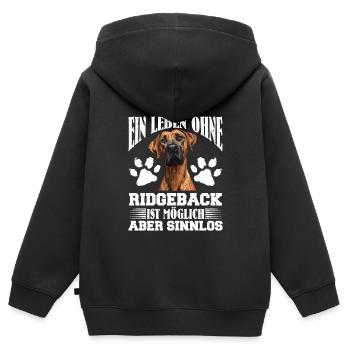 Rhodesian Ridgeback EIN LEBEN OHNE RIDGEBACK - Kinder Premium Organic Zip Hoodie - Schwarz - Hinten - AI Model Kid Male (0cm)