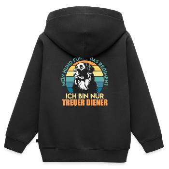Neufundländer ICH BIN NUR EIN TREUER DIENER Lustig - Kinder Premium Organic Zip Hoodie - Schwarz - Hinten - AI Model Kid Male (0cm)
