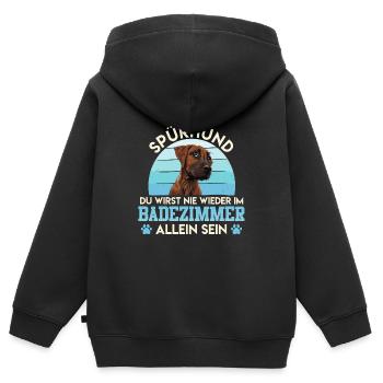 Ridgeback SPÜRHUND NIE WIEDER ALLEIN IM BADEZIMMER - Kinder Premium Organic Zip Hoodie - Schwarz - Hinten - AI Model Kid Male (0cm)