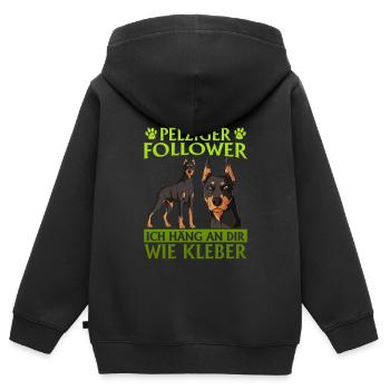 Doberman Hundebesitzer PELZIGER FOLLOWER KLEBER - Kinder Premium Organic Zip Hoodie - Schwarz - Hinten - AI Model Kid Male (0cm)