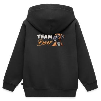 Boxer allemand BOXER TEAM Chien Propriétaire Boxer - Sweat Premium à capuche zippé enfant bio - noir - Dos - AI Model Kid Male (0cm)