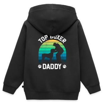 Boxer allemand TOP BOXER DADDY Boxer Propriétaire - Sweat Premium à capuche zippé enfant bio - noir - Dos - AI Model Kid Male (0cm)