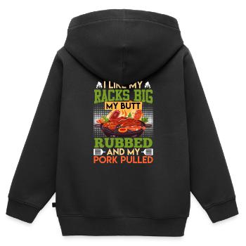 Grillfeste J’AIME MES RACKS GROS MES FESSES FROTTÉES - Sweat Premium à capuche zippé enfant bio - noir - Dos - AI Model Kid Male (0cm)