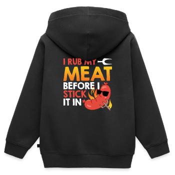 Amateur de viande JE FROTTE MA VIANDE AVANT DE LA COLLER - Sweat Premium à capuche zippé enfant bio - noir - Dos - AI Model Kid Male (0cm)