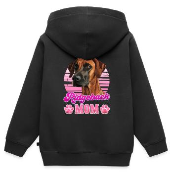 RIDGEBACK MAMA Rhodesian Ridgeback Hundemama - Kinder Premium Organic Zip Hoodie - Schwarz - Hinten - AI Model Kid Male (0cm)