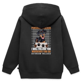 Doberman propriétaire PERSONAL STALKER Drôle - Sweat Premium à capuche zippé enfant bio - noir - Dos - AI Model Kid Male (0cm)