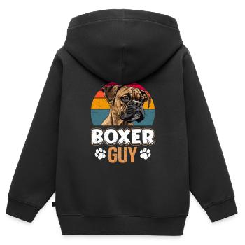BOXER GUY Allemand Boxer Chien Papa Boxer - Sweat Premium à capuche zippé enfant bio - noir - Dos - AI Model Kid Male (0cm)