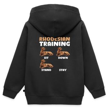 RHODESIAN RIDGEBACK TRAINING Lustiges Ridgeback - Kinder Premium Organic Zip Hoodie - Schwarz - Hinten - AI Model Kid Male (0cm)