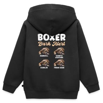 BOXER BARK ALERT Deutscher Boxer Lustiges - Kinder Premium Organic Zip Hoodie - Schwarz - Hinten - AI Model Kid Male (0cm)
